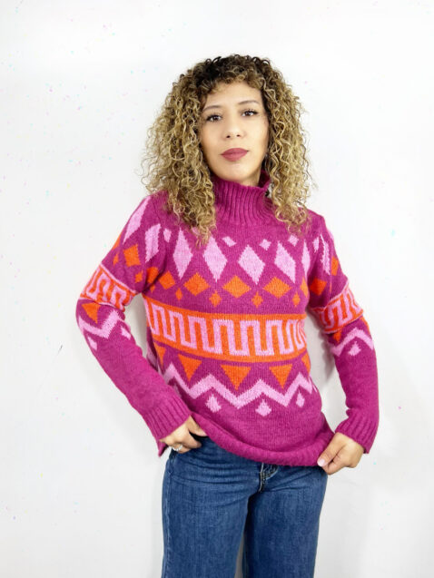 MAGLIA COLLO ALTO STAMPA GEOMETRICA